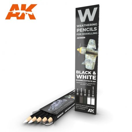 AK INTERACTIVE WEATHERING PENCILS BLACK&WHITE SHADING & EFFECTS SET