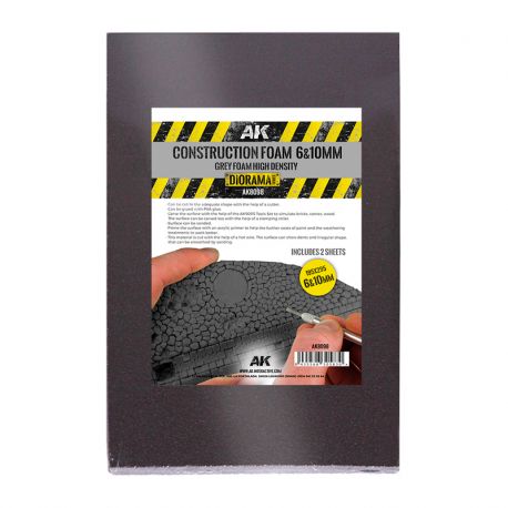 AK INTERACTIVE 8098 CONSTRUCTION FOAM 6 AND 10MM BLACK FOAM HIGH DENSITY 195X295MM INCLUDES 2 SHEETS