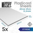 GREEN STUFF WORLD Fogli di stirene 0.5 mm Pack x5
