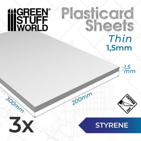 GREEN STUFF WORLD Styrene sheets 1.5 mm Pack x3