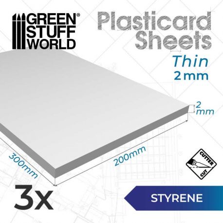 GREEN STUFF WORLD Styrene sheets 2 mm Pack x3