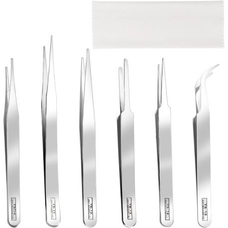 Set 6 pinzette in acciaio inox