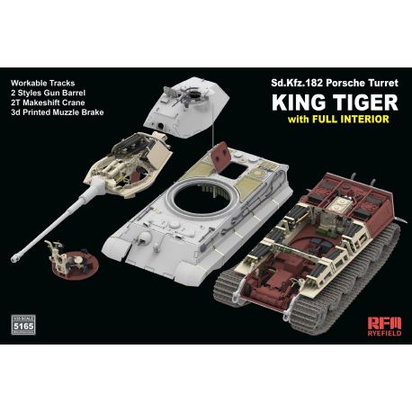 RYE FIELD MODEL 5165 Porsche Turret King Tiger w/INTERIOR & 2T crane
