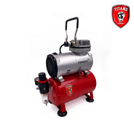 TITANS HOBBY: Compressore per aerografia a pistone Typhoon, 1/6hp - 220-240V 50Hz con serbatoio aria da 3lt.
